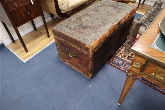 A 19th century studded leather trunk, by Morgan & Sanders (1801-20) (one handle with stamped patent mark) W.106cm